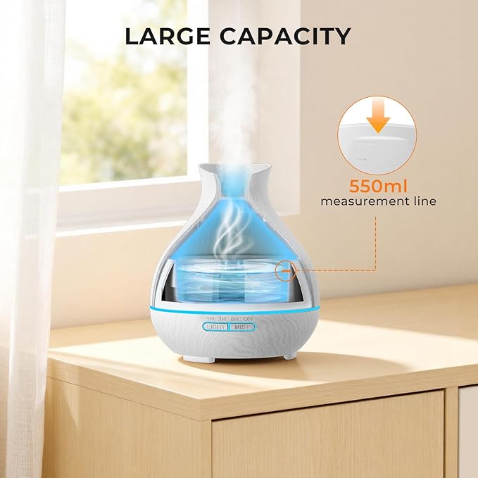 BZseed Aromatherapy Essential Oil Diffuser 550ml 12 Hours White Wood Grain - Image 6
