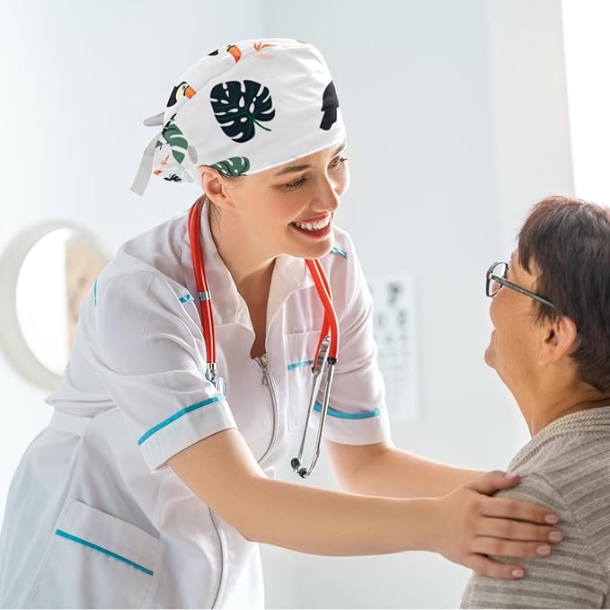 Women Working Cap with Buttons Bouffant Hat Autumn Leaves Nurse Scrub Caps Long - Image 6