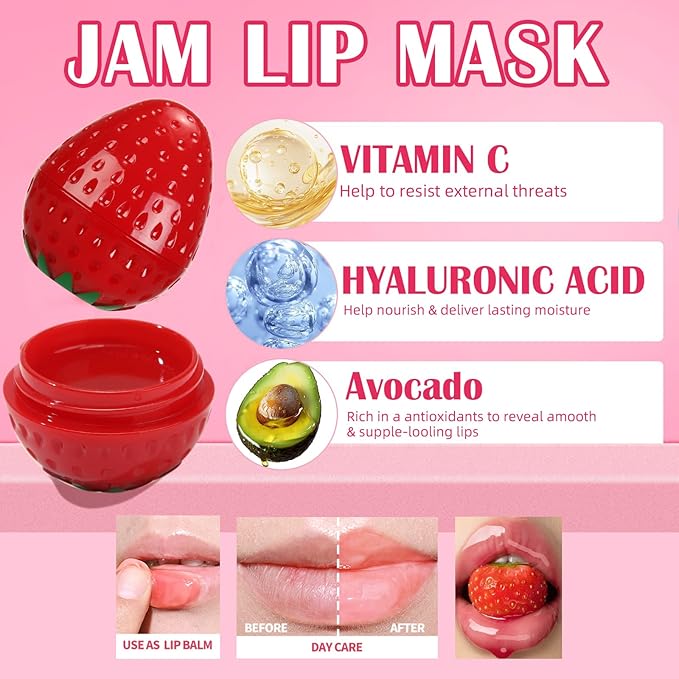 6 PCS Mini Bee Lip Balm Lip Mask Fruit Pot, Strawberry Lip Balm - Image 5