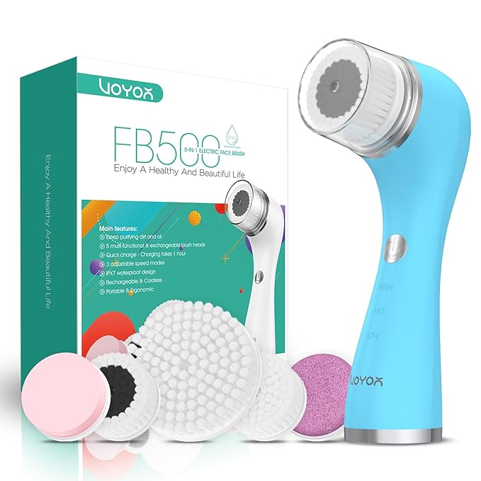 VOYOR Facial Cleansing Brush Rechargeable, Spin Face Brush Waterproof 5-in-1 by VOYOR