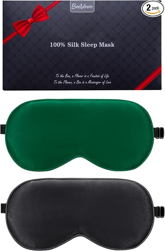 BeeVines 100% Real Mulberry Silk 2 Pack Sleep Mask, Pure Silk Eye Masks by BeeVines
