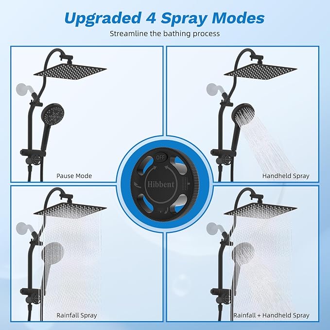 Hibbent cUPC Certified All Metal 10"Rainfall Showerhead Combo, High Pressure - Image 3