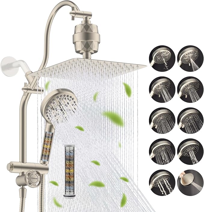 Hibbent Dual Filter All Metal 10"Rainfall Showerhead Combo, High Pressure by Hibbent
