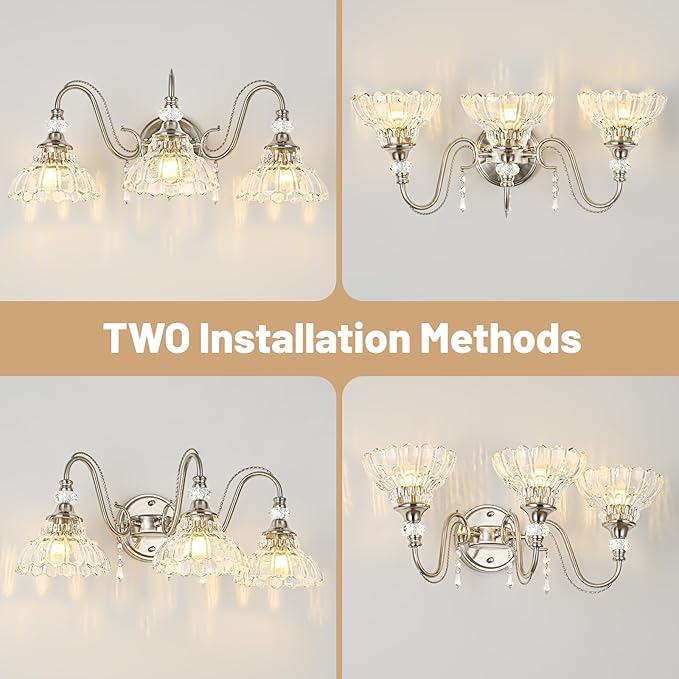 Brushed Nickel Bathroom Vanity Light, 3-Light Nickel Finish Wall Sconce - Image 3