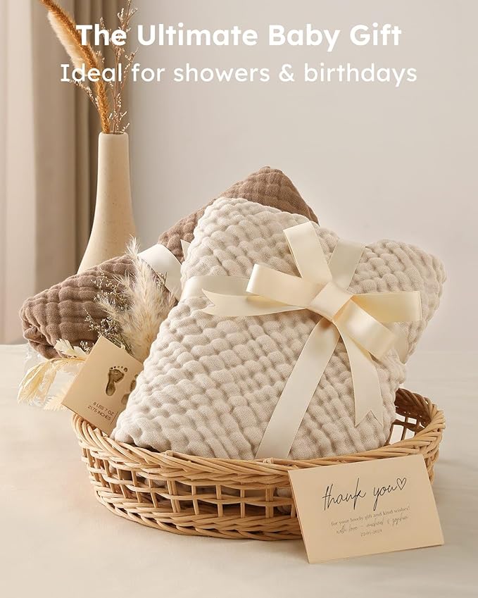 Yoofoss Hooded Baby Towels for Newborn 2 Pack 100% Muslin Organic Cotton Baby - Image 4