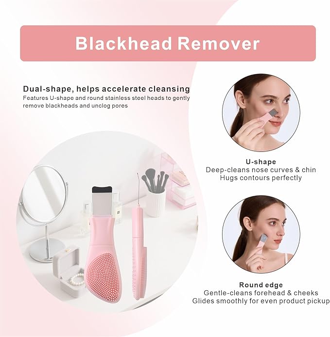 Blackhead Remover & Silicone Face Scrubber, Face Spatula, Facial Cleansing Brush - Image 4