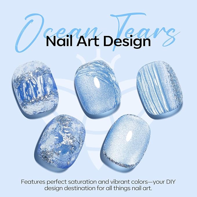 modelones Cat Eye Gel Nail Polish Set, 6 Colors Light Baby Blue Green 9D Cat - Image 7
