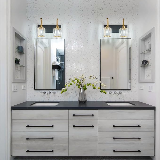 Bathroom Crystal Vanity Lights 2-Light Black Gold Wall Lamp Modern Crystal - Image 7