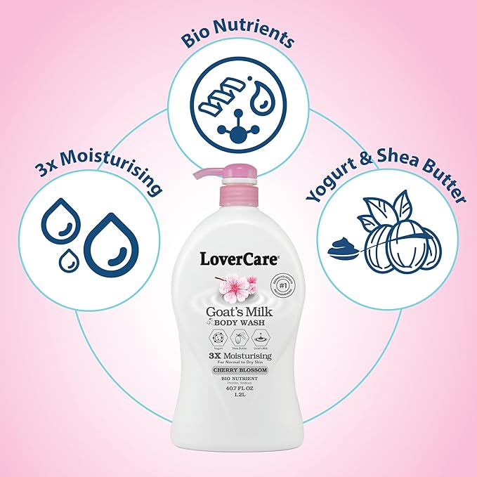 LoverCare Goat's Milk Cherry Blossom Moisturizing Body Wash 40.7 Fl.Oz - Image 4