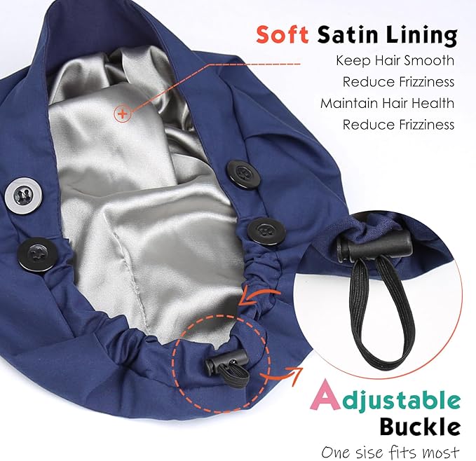 2 Pack Satin Lined Bouffant Scrub Caps - Image 3