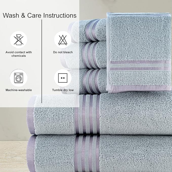 CASA COPENHAGEN Zero Twist 6Pcs 100% Egyptian Cotton Large Designer Towels Gift - Image 3