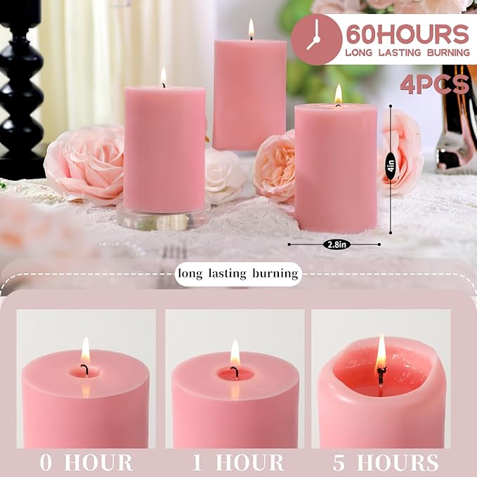 4 Pack Apple Cinnamon Scented Pillar Candles, Natural Soy Wax Candles-2.8x4In - Image 5