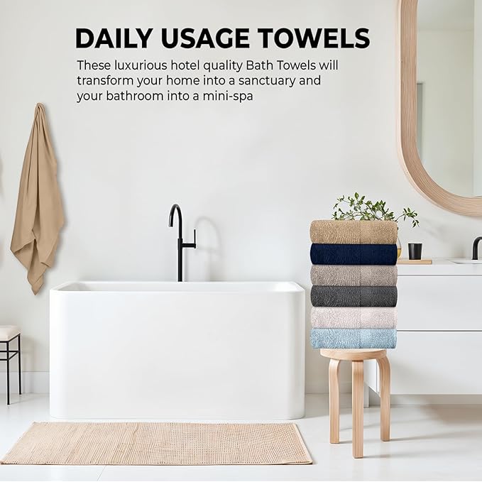 QUBA LINEN Hotel & Spa 100% Cotton Bath Towels Pack of 6, Ultra Soft, Quick Dry - Image 6