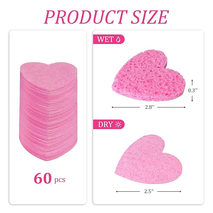 50-Count Kickleen Compressed Cellulose Heart Shape Facial Sponges | Natural - Image 2