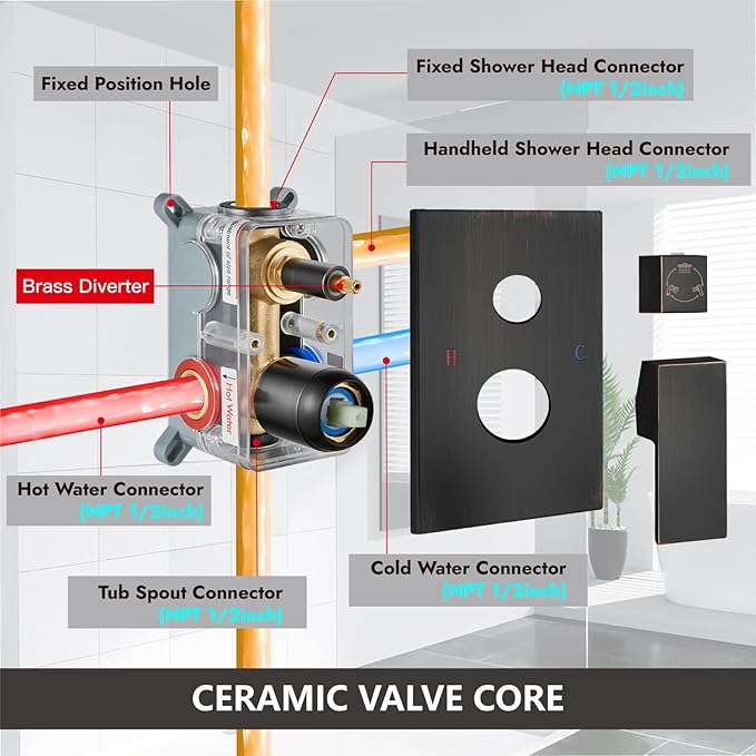 Midanya Shower System with Tub Spout, Bathtub Shower Faucet Set with Square - Image 5