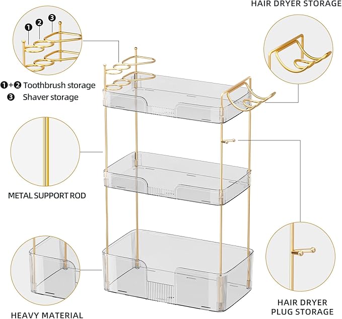 Akinbas 3 Tier Bathroom Organizer Countertop Makeup Perfume Tray Skincare - Image 4