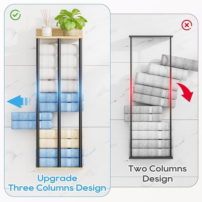Towel Racks for Bathroom Wall Mounted, 3 Bar Wall Towel Rack for Rolled Towels - Image 5