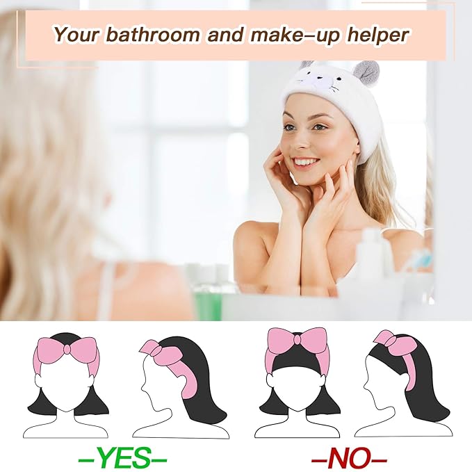 Chuangdi 4 Pieces Animal Hair Bands Face Wash Headband Spa Animal Ears - Image 3