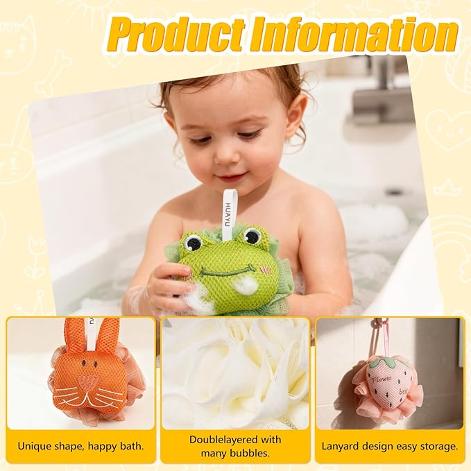 Kids Loofah, Cute Cartoon Animal Kids Bath Sponge - Image 3