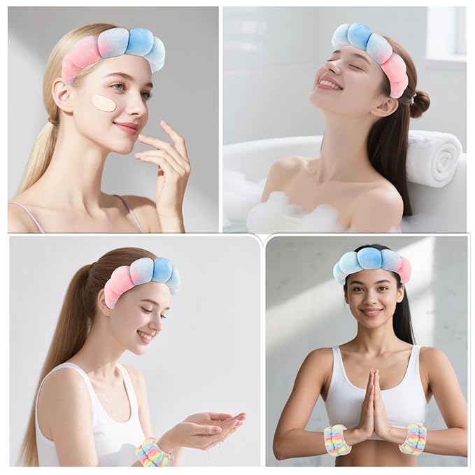 Zkptops Spa Headband for Washing Face Wristband Set Sponge Makeup Skincare - Image 4