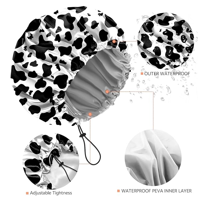 Shower Cap Reusable Double Layer Adjustable Elastic Waterproof EVA Hair Bath - Image 3