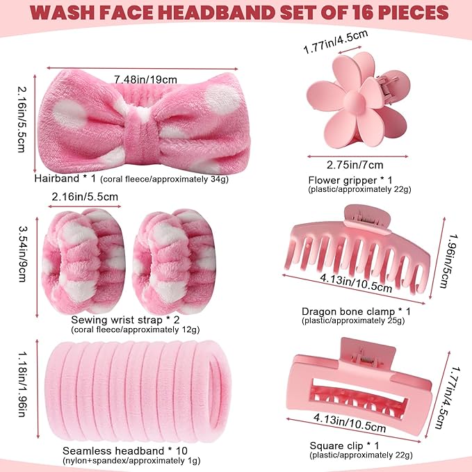 16 Pcs Skincare Headband Set, Face Washing Headband - Image 2