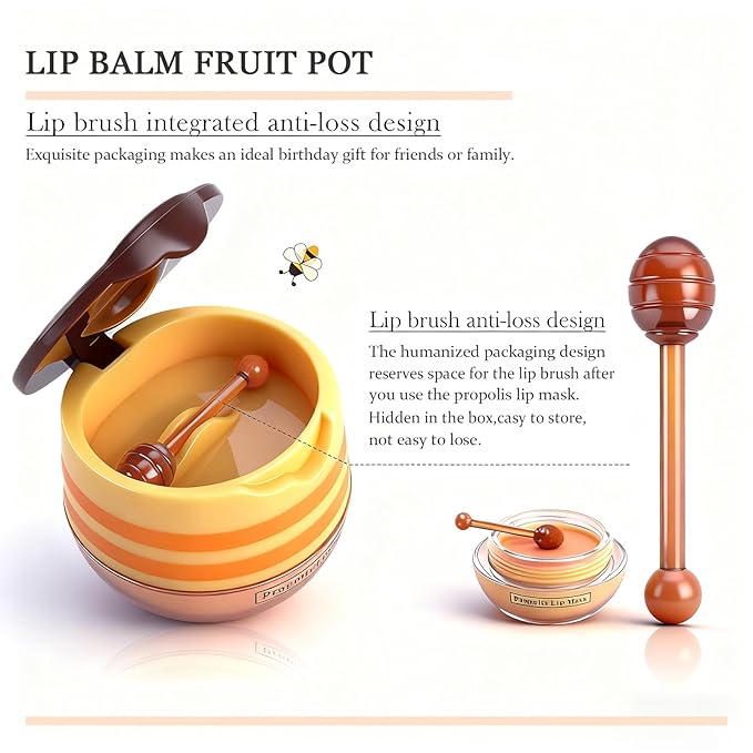 5PCS Bee Lip Balm Honey Pot, Fruit Lip Mask Set - Image 3
