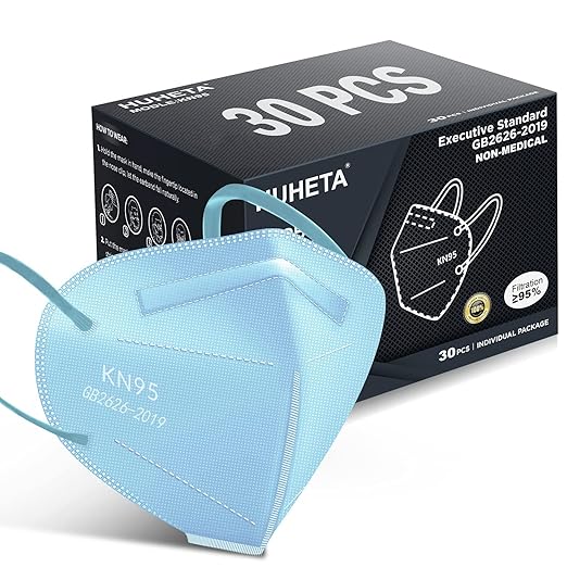 HUHETA KN95 Face Mask, 30 Pack Individually Wrapped, 5-Ply Breathable & by HUHETA