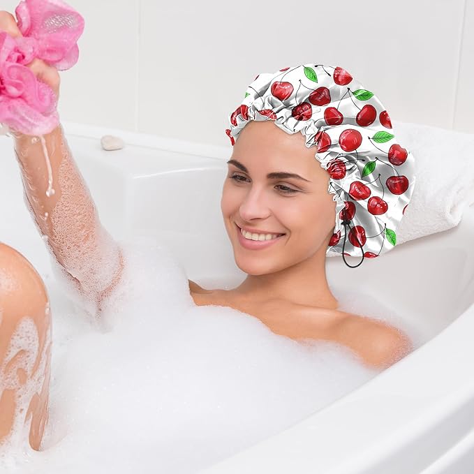 2 PCS Shower Cap Waterproof Double Layer Elastic Adjustable Reusable Hair Bath - Image 7