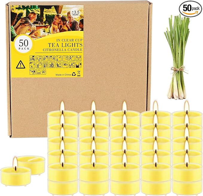 Fclayvts 3.5-Hour 50Pack Citronella Tealight Candles, Outdoor and Indoor Summer by fclayvts