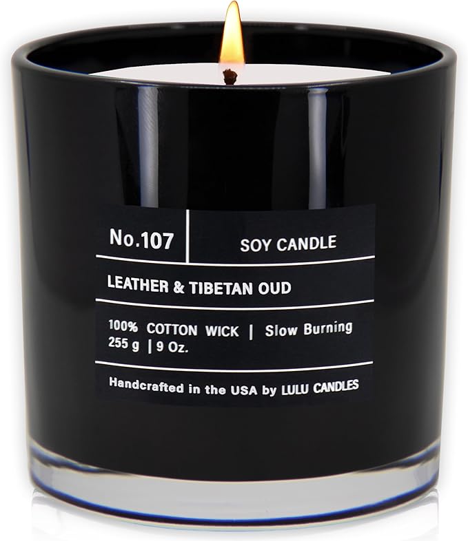 Lulu Candles | Leather & Tibetan Oud | Luxury Scented Soy Jar Candle | Hand - Image 2