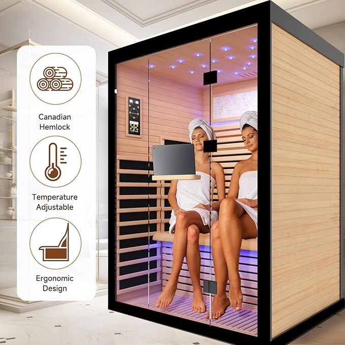 OUTEXER 2 Person Infrared Sauna Room Far Infrared Saunas Home Canadian Hemlock - Image 2