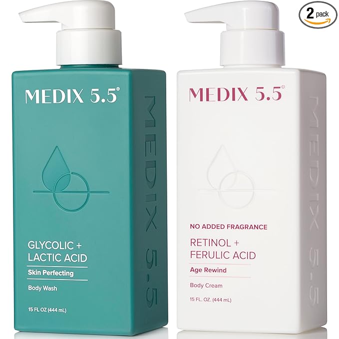 MEDIX Exfoliating Glycolic Acid Body Wash & Face Wash + Fragrance Free Retinol by Medix55