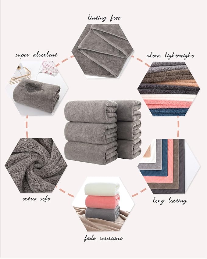 Lumimi Towels 6 Piece Soft Microfiber Bath Towel Set Salon Gym Yoga Travel - Image 2