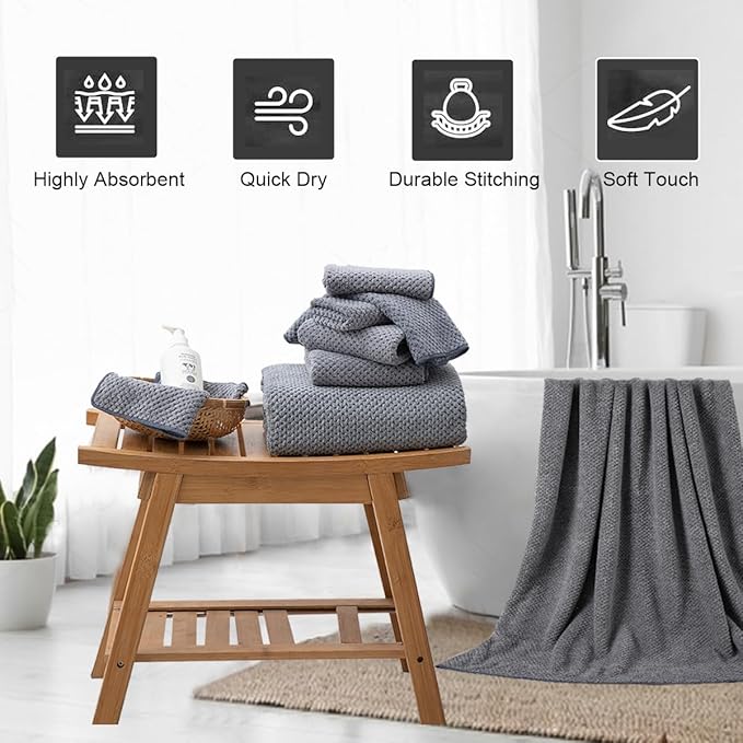 8-Piece Gray Bath Towels Set, 2 Oversized Large Bath Towels Sheet, 2 Hand - Image 7