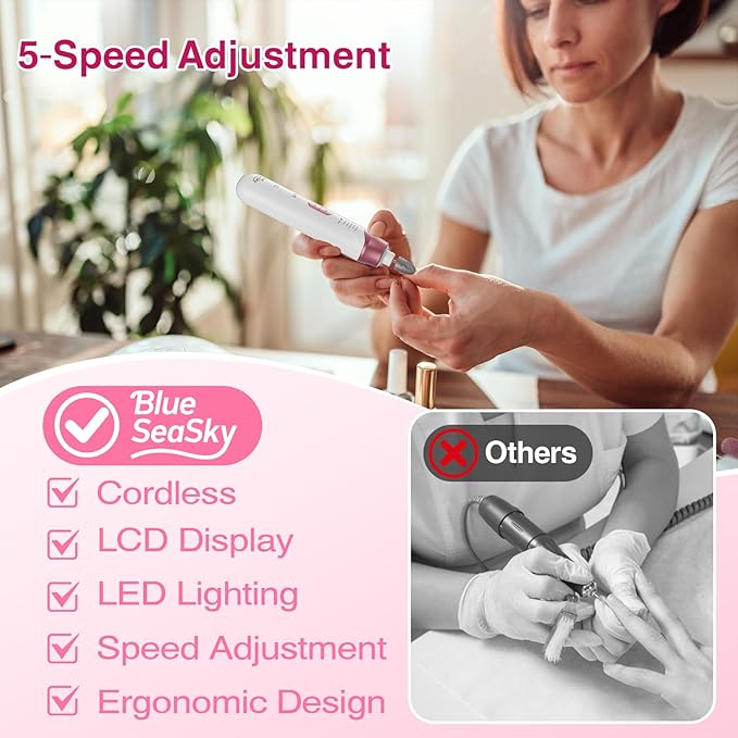 Professional Electric Nail Drill 2000mAH Portable Cordless Electric Nail File - Image 9