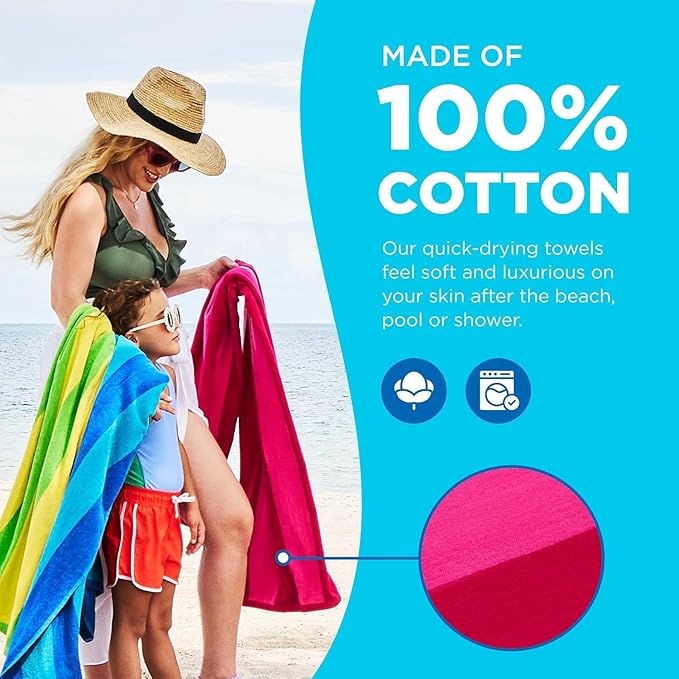 Kaufman - Soft Oversized Beach Towels in Bulk | 30" x 60" Velour Striped Beach - Image 3