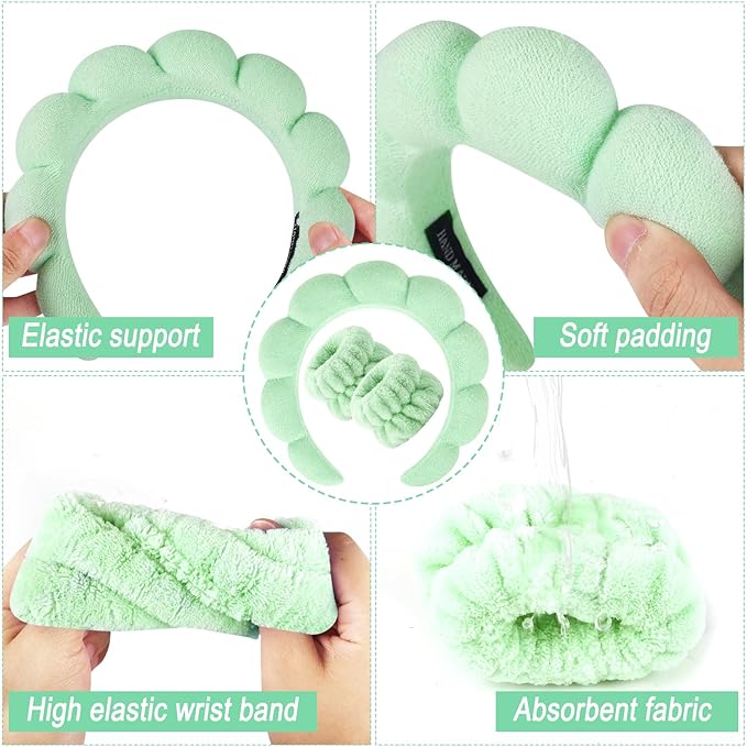 Zkptops Spa Headband for Washing Face Wristband Set Sponge Makeup Skincare - Image 5