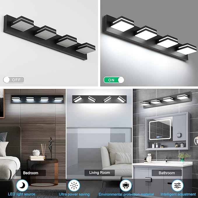 SineRise LED Modern Bathroom Vanity Light Fixtures, Matte Black Modern Acrylic - Image 3