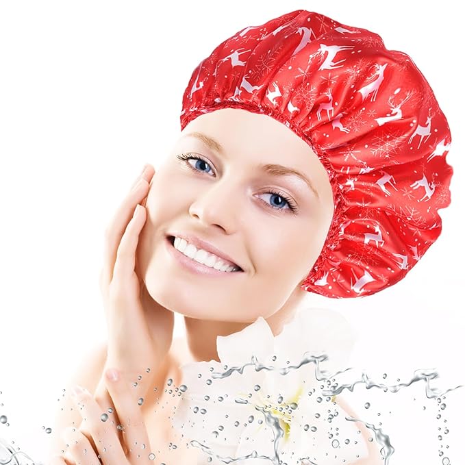 4 PCS Shower Cap for Women, Elastic and Reusable Bath Caps, Double Layers - Image 7