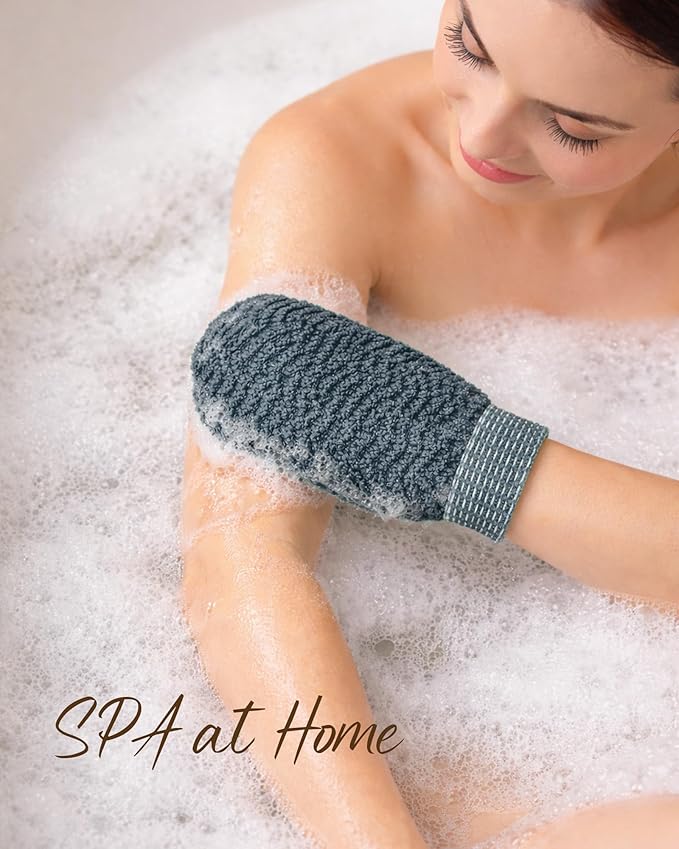 Exfoliating Gloves 2 Pack, Wave Texture Exfoliating Mitt - Image 2