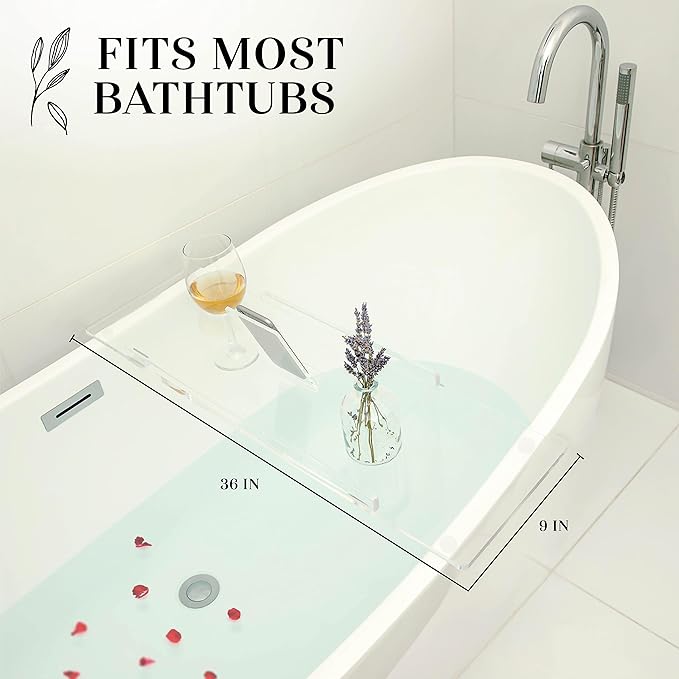 36" Supreme - Clear Acrylic Bathtub Tray Caddy Tub Shelf, Spa Board Luxury - Image 2