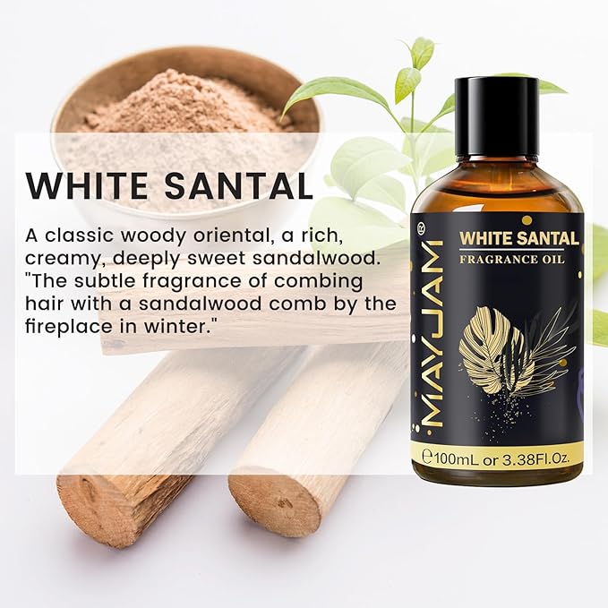 White Santal Fragrance Oil Essential Oil, MAYJAM 3.38FL.OZ White Santal Oil - Image 3