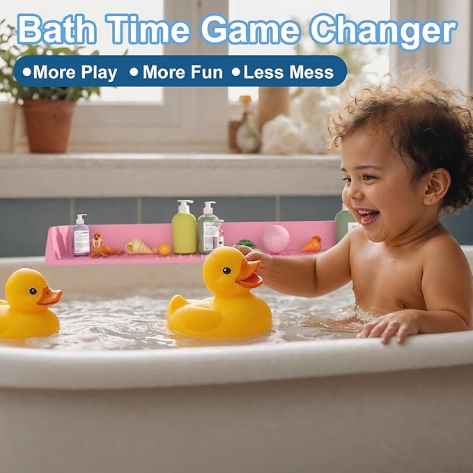 Splash Guard for Bathtub Kids, Silicone Bath Splash Guard Play Shelf, Tub Water - Image 2