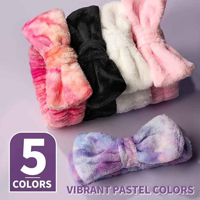Teenitor Spa headband, Makeup Headband Set, Soft Fuzzy Bow Hair Bands - Image 7