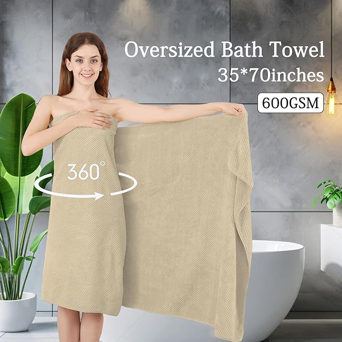 8-Piece Beige Bath Towels Set, 2 Oversized Large Bath Towels Sheet, 2 Hand - Image 2