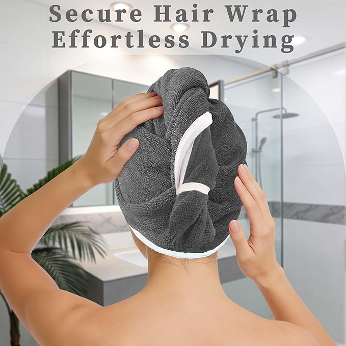 VOOVA & MOVAS Dark Gray Microfiber Hair Towel Wrap - Image 6