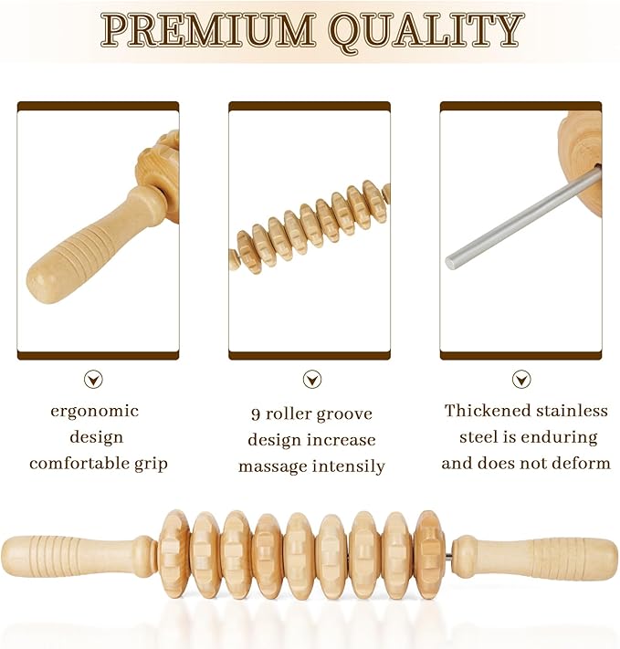 Liitrton Manual Wooden Fascia Massage Roller Trigger Points - Image 6
