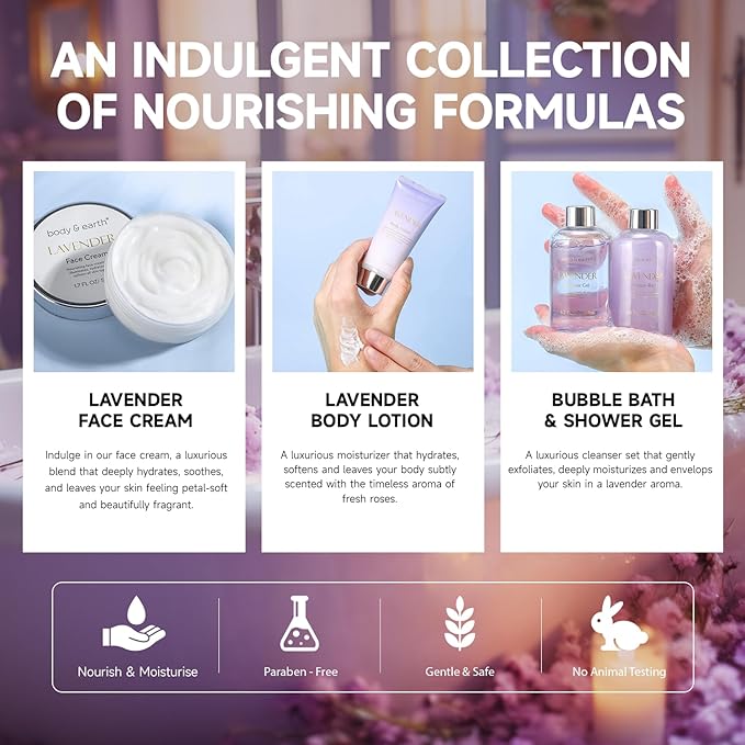 Spa Gifts for Women, Lavender Gift Set, Body & Earth 6 Pcs Bath Gift Sets - Image 7