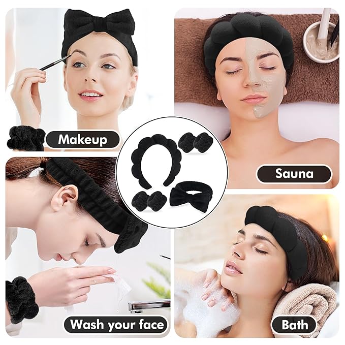 Zkptops 6Pcs Spa Headband for Washing Face Wristbands Set Women Bubble Makeup - Image 6